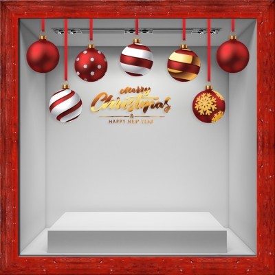 Χριστουγεννιάτικα Στολίδια χρυσά-κόκκινα, Χριστουγεννιάτικα, Αυτοκόλλητα βιτρίνας, 80 x 38 εκ. (50223)