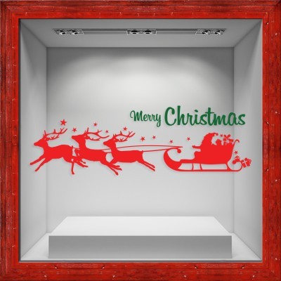 Έλκηθρο κόκκινο-πράσινο Χριστουγεννιάτικα Αυτοκόλλητα βιτρίνας 80 x 25 εκ. (50224)