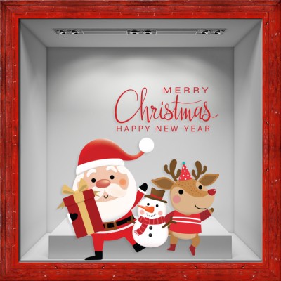 Santa Claus & Snowman Χριστουγεννιάτικα Αυτοκόλλητα βιτρίνας 80 x 85 εκ. (50229)