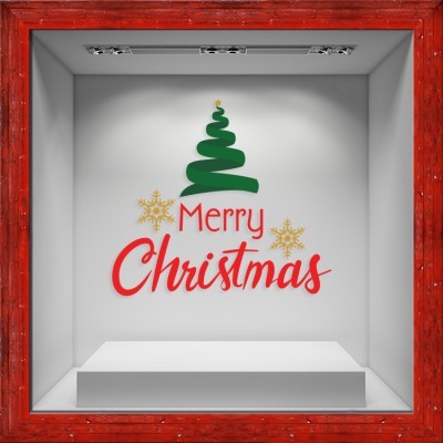 Merry Christmas Tree Χριστουγεννιάτικα Αυτοκόλλητα βιτρίνας 80 x 72 εκ. (50231)
