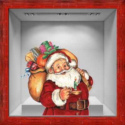 Άγιος Βασίλης με Σάκο με Δώρα, Χριστουγεννιάτικα, Αυτοκόλλητα βιτρίνας, 80 x 83 εκ. (50757)