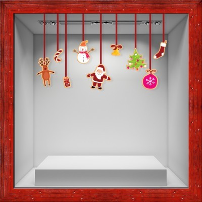 Κρεμαστά Πολύχρωμα Στολίδια, Χριστουγεννιάτικα, Αυτοκόλλητα βιτρίνας, 80 x 46 εκ. (50759)
