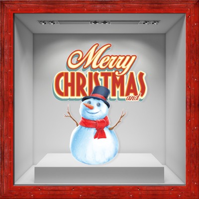 Χιονάνθρωπος με Κόκκινο Κασκόλ, Χριστουγεννιάτικα, Αυτοκόλλητα βιτρίνας, 80 x 103 εκ. (50762)