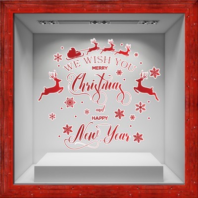 We Wish You… Red, Χριστουγεννιάτικα, Αυτοκόλλητα βιτρίνας, 80 x 73 εκ. (50766)