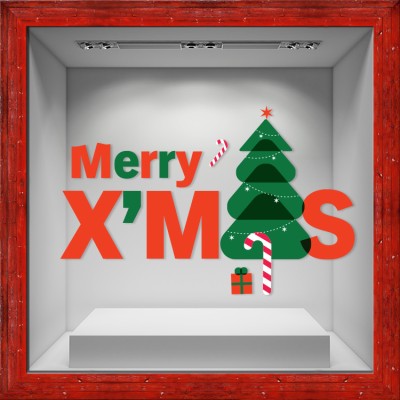 XMAS Green & Red, Χριστουγεννιάτικα, Αυτοκόλλητα βιτρίνας, 80 x 51 εκ. (50772)