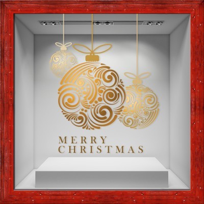 Χρυσές Μπάλες με Σχέδια, Χριστουγεννιάτικα, Αυτοκόλλητα βιτρίνας, 80 x 102 εκ. (50775)