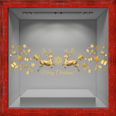 Gold Deers with Stars, Χριστουγεννιάτικα, Αυτοκόλλητα βιτρίνας, 80 x 28 εκ. (50777)