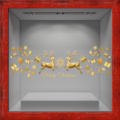Houseart Gold Deers with Stars, Χριστουγεννιάτικα, Αυτοκόλλητα βιτρίνας, 100 x 35 εκ.