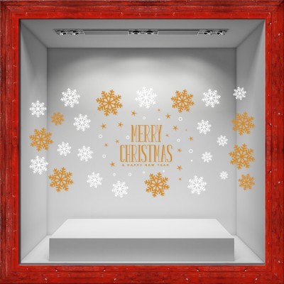 Gold and White Merry Christmas, Χριστουγεννιάτικα, Αυτοκόλλητα βιτρίνας, 130 x 64 εκ. (55119)