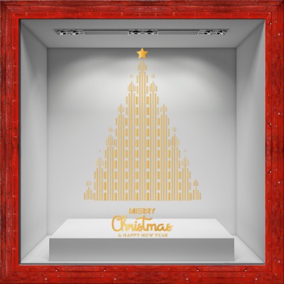 Gold Christmas Tree, Χριστουγεννιάτικα, Αυτοκόλλητα βιτρίνας, 75 x 125 εκ. (55103)