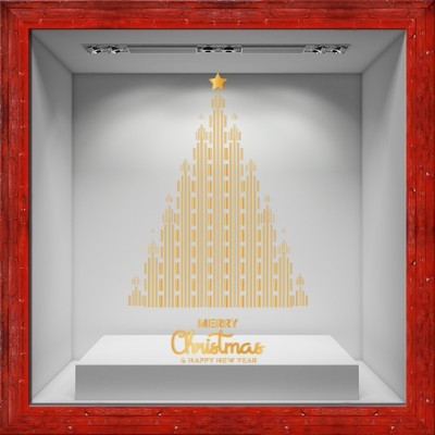 Golden Christmas Tree, Χριστουγεννιάτικα, Αυτοκόλλητα βιτρίνας, 75 x 125 εκ.