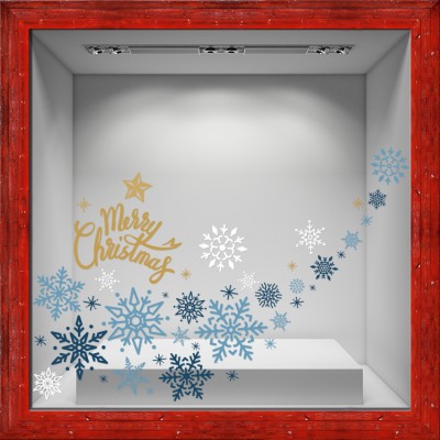 Γαλάζιες Χιονονιφάδες, Χριστουγεννιάτικα, Αυτοκόλλητα βιτρίνας, 100 x 67 εκ. (55105)