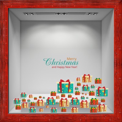 Merry Christmas -Δώρα, Χριστουγεννιάτικα, Αυτοκόλλητα βιτρίνας, 80 x 46 εκ. (55121)
