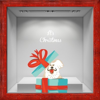 Houseart Dog Merry Christmas, Χριστουγεννιάτικα, Αυτοκόλλητα βιτρίνας, 60 x 93 εκ.