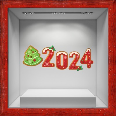 2022 με δέντρο, Χριστουγεννιάτικα, Αυτοκόλλητα βιτρίνας, 80 x 33 εκ. (50764)