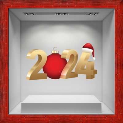 2022 Κόκκινη Μπάλα & Σκούφο, Χριστουγεννιάτικα, Αυτοκόλλητα βιτρίνας, 80 x 41 εκ. (50771)