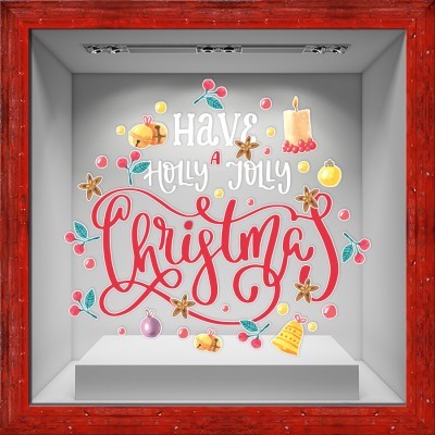 Have a Holly Jolly Christmas, Χριστουγεννιάτικα, Αυτοκόλλητα βιτρίνας, 99 x 89 εκ. (55950)
