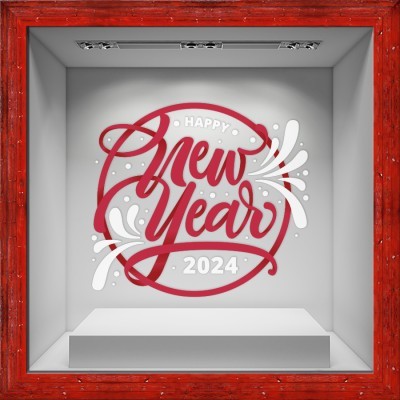 Happy New Year – 2024, Χριστουγεννιάτικα, Αυτοκόλλητα βιτρίνας, 90 x 81 εκ. (55951)