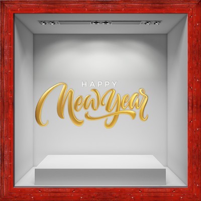 Happy New Year Gold, Χριστουγεννιάτικα, Αυτοκόλλητα βιτρίνας, 155 x 67 εκ.