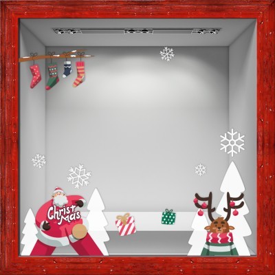Merry Christmas Santa Claus, Χριστουγεννιάτικα, Αυτοκόλλητα βιτρίνας, 100 x 126 εκ. (55953)
