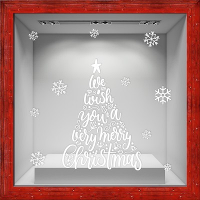 We Wish You A Merry Christmas Tree, Χριστουγεννιάτικα, Αυτοκόλλητα βιτρίνας, 90 x 130 εκ. (55955)