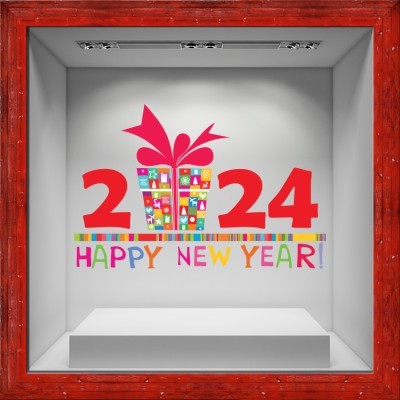 Houseart Happy New Year 2024, Χριστουγεννιάτικα, Αυτοκόλλητα βιτρίνας, 45 x 29 εκ.