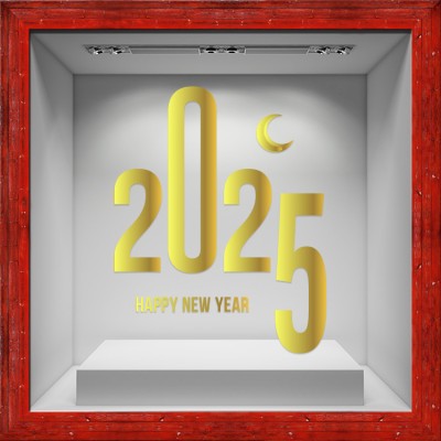 Houseart Happy New Year 2025 Moon, Χριστουγεννιάτικα, Αυτοκόλλητα βιτρίνας, 50 x 55 εκ.
