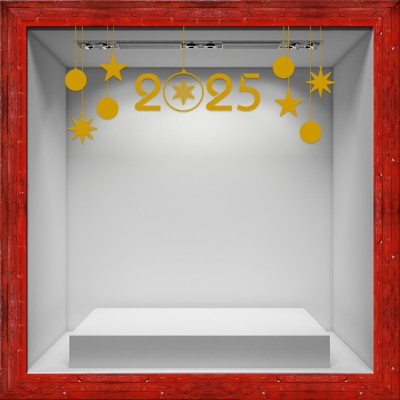 Houseart New Year- 2025 Στολίδια, Χριστουγεννιάτικα, Αυτοκόλλητα βιτρίνας, 80 x 36 εκ.