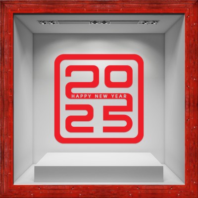 Houseart 2025 Red, Χριστουγεννιάτικα, Αυτοκόλλητα βιτρίνας, 80 x 80 εκ.