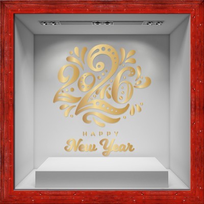 2025 Χρυσό με Σχέδια, Χριστουγεννιάτικα, Αυτοκόλλητα βιτρίνας, 80 x 97 εκ.