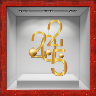 Houseart 2025 - Χρυσές Χριστουγεννιάτικες Μπάλες, Χριστουγεννιάτικα, Αυτοκόλλητα βιτρίνας, 80 x 123 εκ.