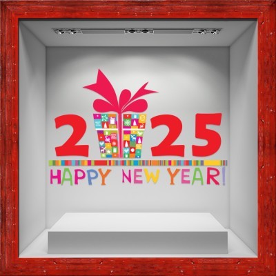 Houseart Happy New Year 2025, Χριστουγεννιάτικα, Αυτοκόλλητα βιτρίνας, 45 x 29 εκ.