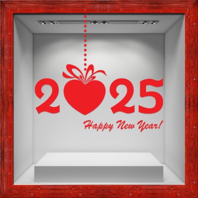Houseart Happy New Year 2025 Heart, Χριστουγεννιάτικα, Αυτοκόλλητα βιτρίνας, 117 x 107 εκ.