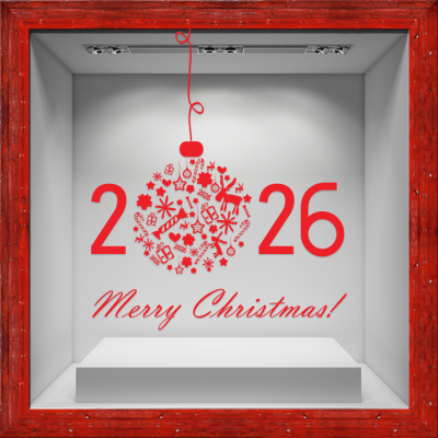 Merry Christmas 2026, Χριστουγεννιάτικα, Αυτοκόλλητα βιτρίνας, 120 x 148 εκ.