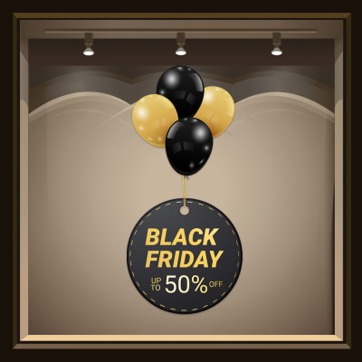 Houseart Balloon Black Friday, Εκπτωτικά, Αυτοκόλλητα βιτρίνας, 50 x 106 εκ.