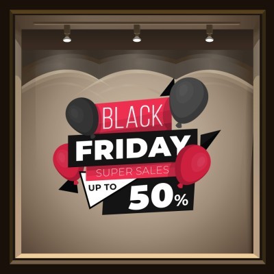Black Friday Super Sales, Εκπτωτικά, Αυτοκόλλητα βιτρίνας, 70 x 57 εκ. (55979)