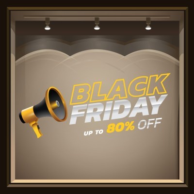Black Friday 80% Off, Εκπτωτικά, Αυτοκόλλητα βιτρίνας, 149 x 65 εκ. (55986)