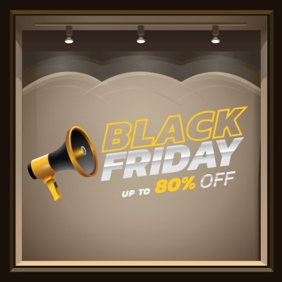 Black Friday 80% Off, Εκπτωτικά, Αυτοκόλλητα βιτρίνας, 70 x 30 εκ.