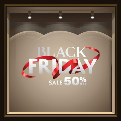 Black Fiday Sale 50% Off, Εκπτωτικά, Αυτοκόλλητα βιτρίνας, 70 x 34 εκ.