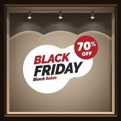 Black Friday Black Sales, Εκπτωτικά, Αυτοκόλλητα βιτρίνας, 65 x 50 εκ. (55988)