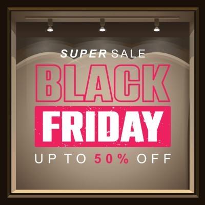 Houseart Glittered Black Friday, Εκπτωτικά, Αυτοκόλλητα βιτρίνας, 60 x 50 εκ.