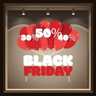 Houseart Balloons Black Friday, Εκπτωτικά, Αυτοκόλλητα βιτρίνας, 50 x 50 εκ.