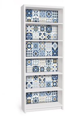 Houseart Μπλε ρετρό μοτίβο, Βιβλιοθήκη Billy Ikea, Αυτοκόλλητα έπιπλων, 80 x 202 εκ.