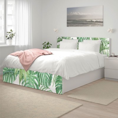 Μοτίβο με πράσινα φύλλα Κρεβάτι Malm Ikea Αυτοκόλλητα έπιπλων 1 ΤΜΧ 156×78 & 1 ΤΜΧ 156×38 cm (40818)