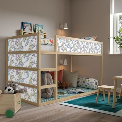 Μοτίβο με χαριτωμένους μονόκερους, Κρεβάτι Kura Ikea, Αυτοκόλλητα έπιπλων,