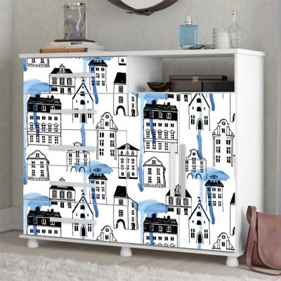 Houseart Μοτίβο με Σπίτια, Μοτίβα, Αυτοκόλλητα έπιπλων, 50 x 50 εκ.