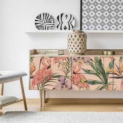 Ροζ φλαμίνγκο σε φλοράλ φόντο, Μοτίβα, Αυτοκόλλητα έπιπ