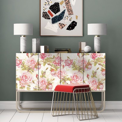 Ροζ τριαντάφυλλα σε μπεζ φόντο, Μοτίβα, Αυτοκόλλητα έπι