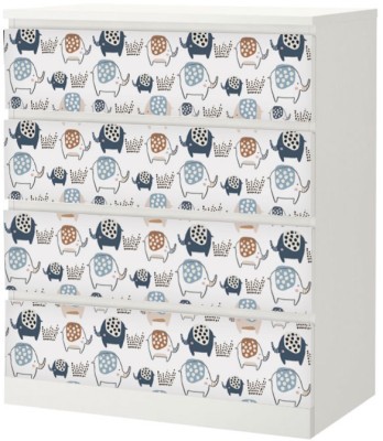 Μοτίβο με ελεφαντάκια, Αυτοκόλλητο Συρταριέρας Malm, 40 x 20 εκ. (40620)