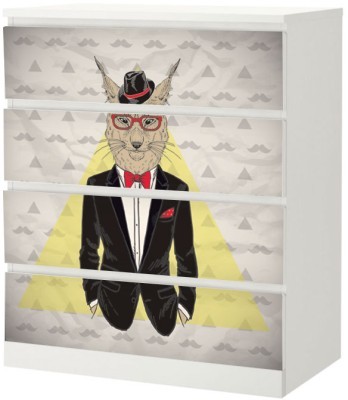 Houseart Λύκος με σακάκι, Αυτοκόλλητο Συρταριέρας Malm, 40 x 20 εκ.